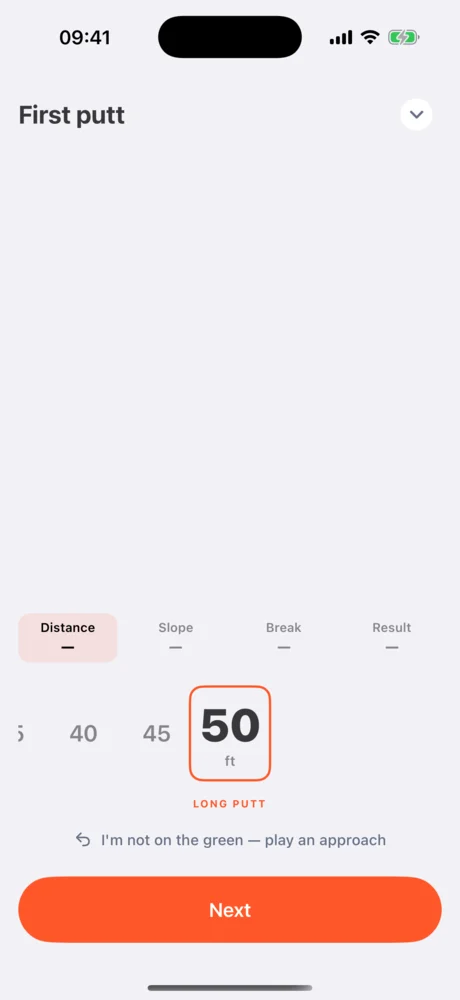 Distance wheel for the first putt set to 50 feet.