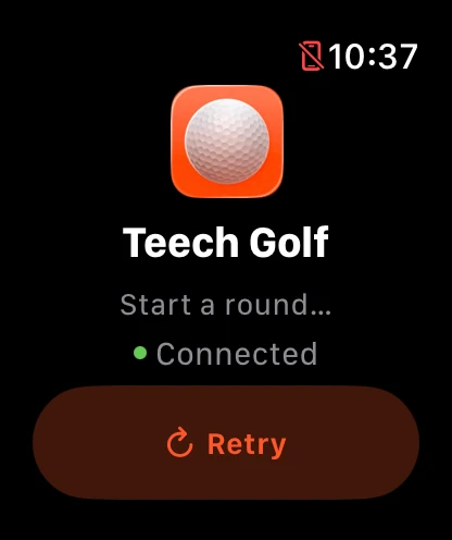 Watch screen saying Start a round with a Connected status.