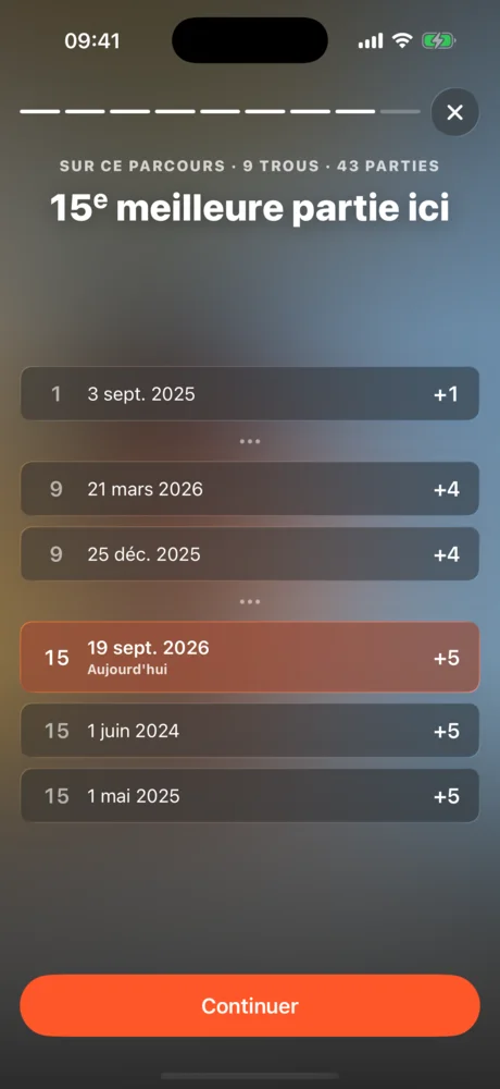 Classement des parties sur ce parcours avec la partie du jour en 15e position.